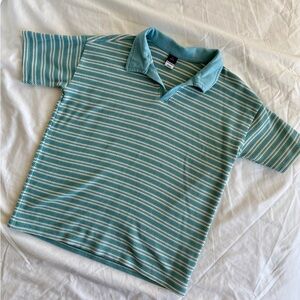 Old Navy Teal and White Striped Collared Shirt
